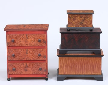 Group of (4) Contemporary Grain-painted Miniature Chests