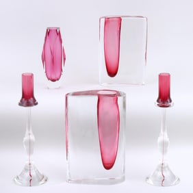 Group of (5) Murano “Sommerso" Glass Table Articles