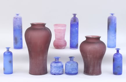 Group (10) Cenedese “Scavo" Murano Glass Bottles and Vases