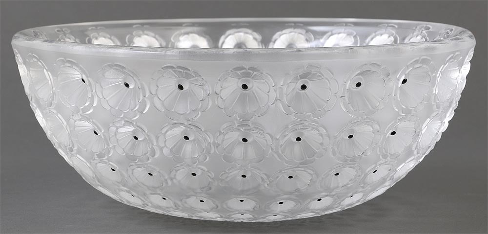 Lalique "Nemours" Frosted Crystal Bowl: Lalique "Nemours" Frosted Crystal Bowl second half of the 20th century, signed "Lalique France" on bottom. 3-3/4"h x 10"dia