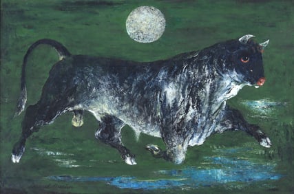 Darrel Austin (American 1907-1994), "Black Bull", oil on canvas
