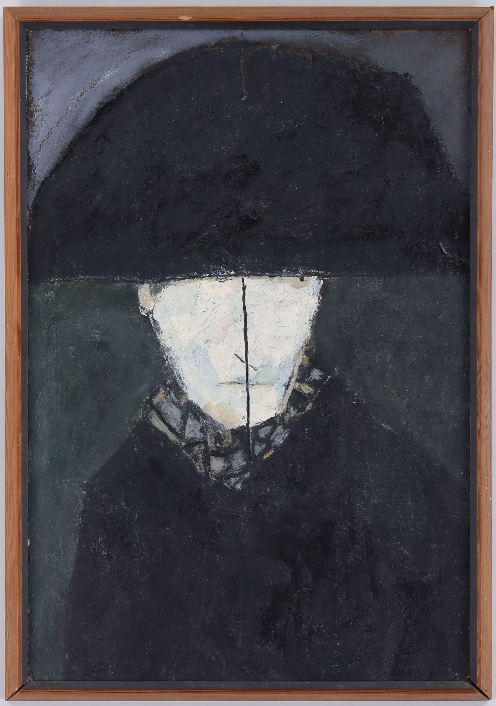 Symcho Moszkowicz (Polish/Swedish 1915-1966), ''Woman with Umbrella'': Symcho MoszkowiczPolish/Swedish, 1915-1966''Woman with Umbrella''oil on boardappears unsigned, titled on label to verso.Board 25''h x 17''w; Frame 26-1/4 x 18-1/4 Exhibited:''Symcho Moszko