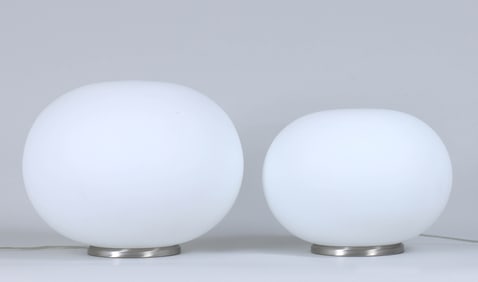 Set of (2) Vistosi "Lucciola" Frosted Glass Table Lamps