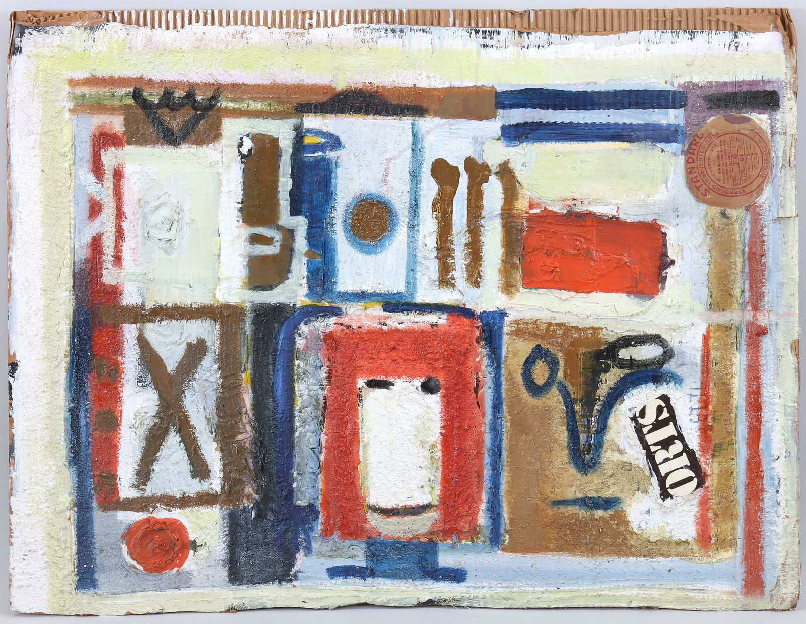 Yvonne Wesser (British/American 1935-2016), Untitled (Abstract): Yvonne WesserBritish/American, 1935-2016Untitled (Abstract)mixed media: oil, plaster and collage on cardboardunsigned, unframed.Cardboard 24''h x 32''w