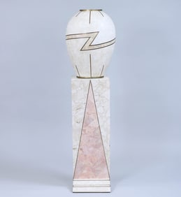 Tessellated Marble Pedestal and Urn