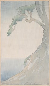 Bertha Lum (American 1869-1954), "Rain", woodblock in colors