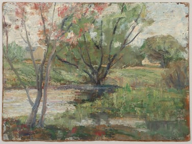 Julia M. Wickham (American, Long Island 1866-1952), Landscape with Pond and Farmhouse