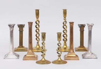 Group of (5) Pairs of Barley Twist and Columnar Candlesticks