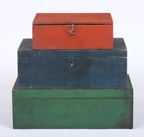 Group of (3) 19th Century Painted Wood Boxes