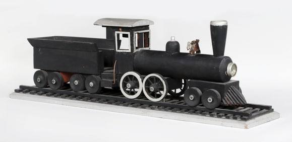 Folky Carved Wood Train Engine
