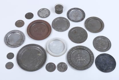 Collection of (19) Tin Alphabet Plates and Vessels