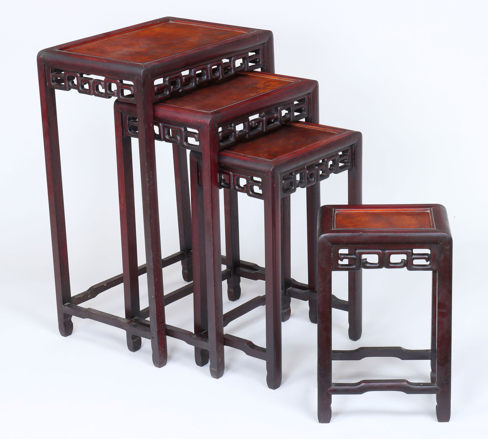 Set of (4) Chinese Hardwood Nesting Tables: Set of (4) Chinese Hardwood Nesting TablesLargest 27-3/4"h x 18-1/2"w x 12-5/8"d