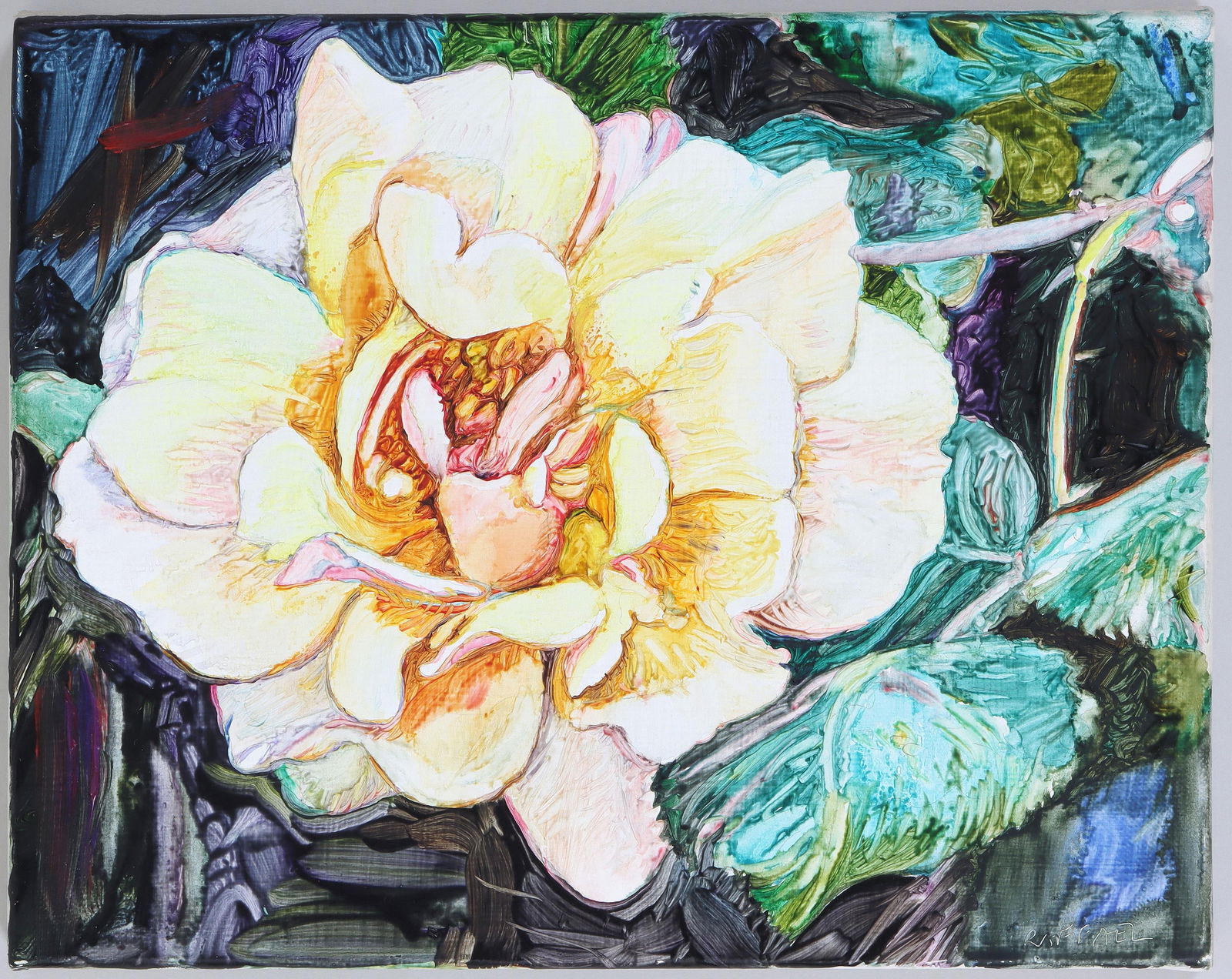 Joseph Raffael (American 1933-2021): Joseph RaffaelAmerican, 1933-2021Floweroil on canvassigned lower right. Unframed.Provenance: Property of a prominent Manhattan AD100 interior designer; Sold at Doyle, September 12, 2007, lot 70.