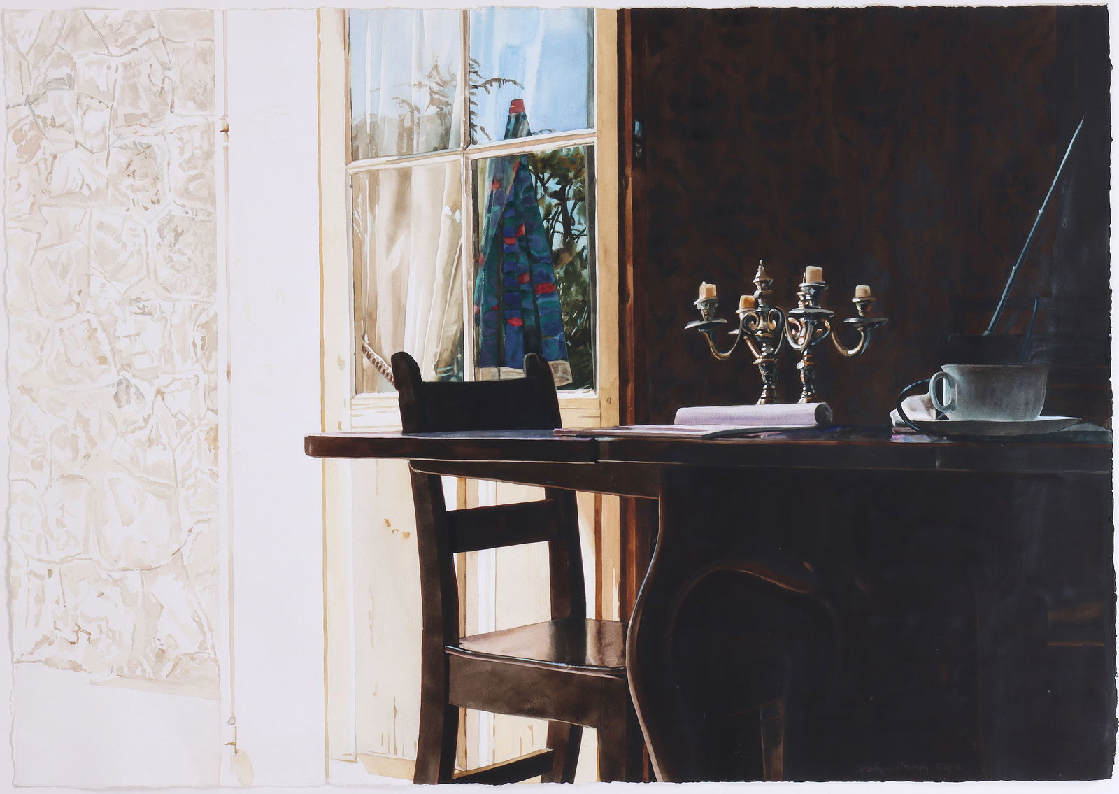 Carolyn Brady (American 1937-2005): Carolyn BradyAmerican, 1937-2005"Open Door/Villa les Oliviers", 1994watercolor on papersigned and dated lower right, titled and dated on Nancy Hoffman Gallery label adhered to frame verso. Float-mount