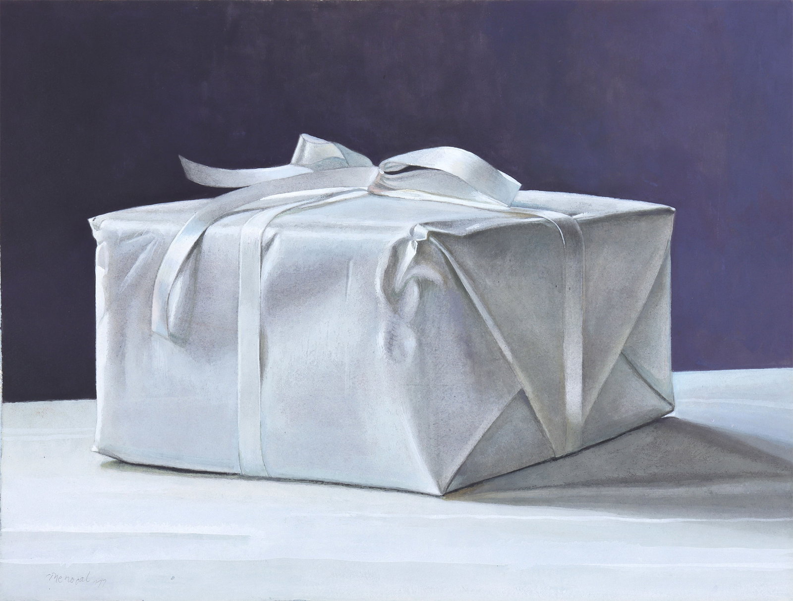 Richard De Menocal (American 1919-1995): Richard De Menocal American, 1919-1995 "Large Present", 1977 casein on paper signed and dated lower left, titled on Bodley Gallery (New York) label adhered to frame verso, charcoal drawing o