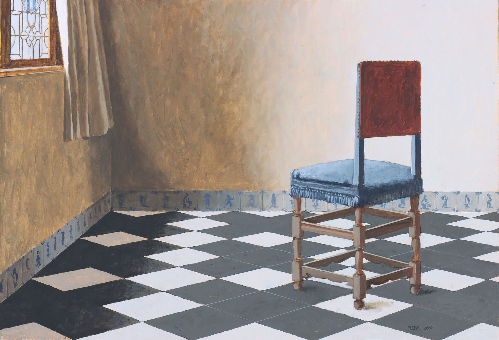 George Deem (American 1932-2008): George DeemAmerican, 1932-2008"Vermeer's Lady Writing a Letter with Her Maidservant, the Figures Removed", 2000oil on papersigned and dated lower right, partially titled on Nancy Hoffman Gallery label