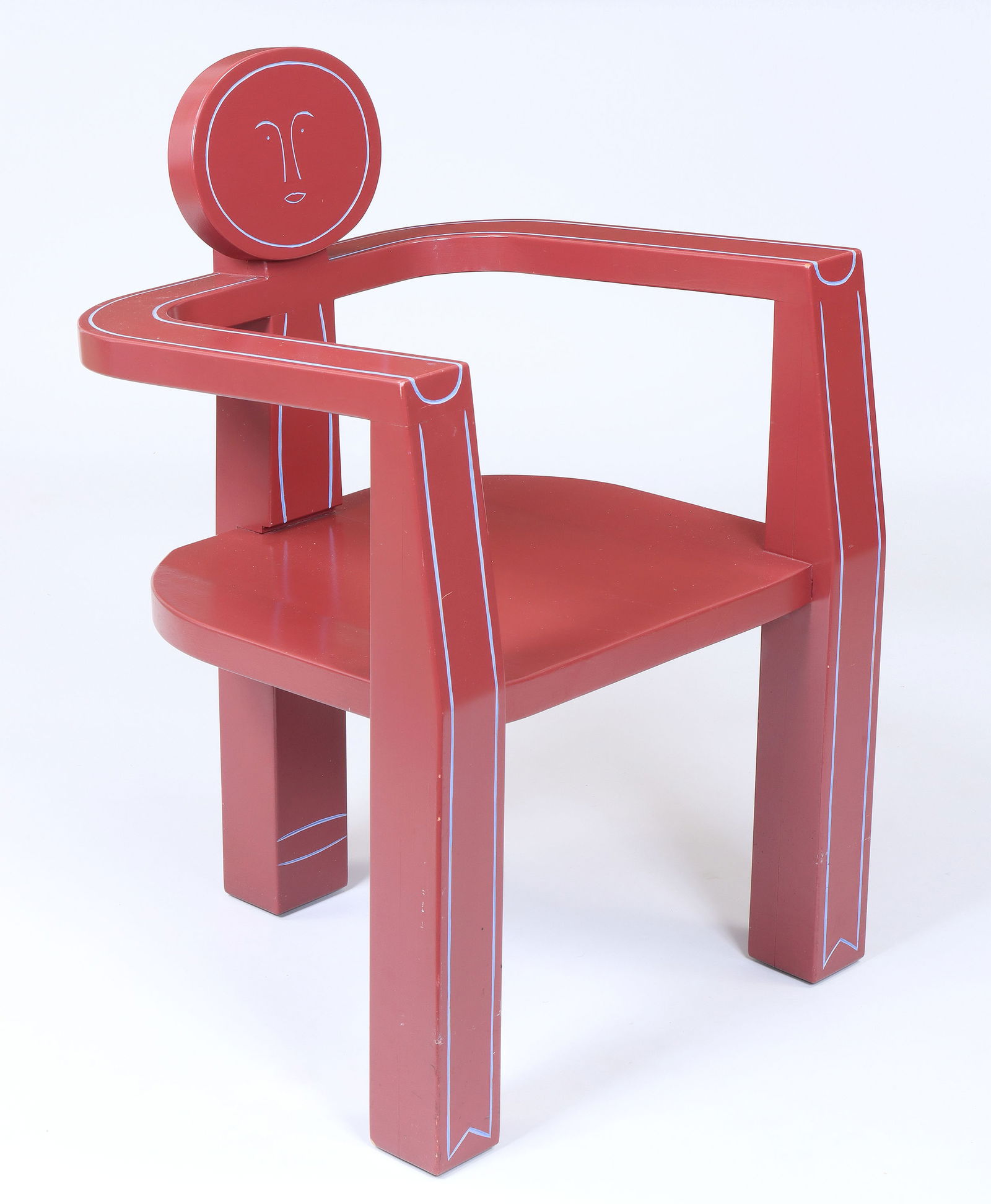 Alan Siegel (American b. 1938): Alan SiegelAmerican, b. 1938Sculptural Armchair, 1982carved and painted woodincised signature, dated and number "7" to underside, along with Nancy Hoffman Gallery label.Provenance: Property of a promi