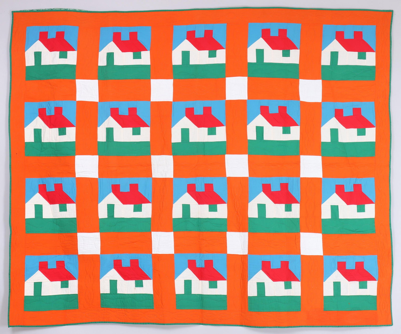 "This Old House" Quilt: "This Old House" Quilt circa 1930s, cotton. Provenance: Estate of Francois Meyer; Purchased from Laura Fisher, Fisher Heritage, New York, NY. 69 x 83 in. (175.3 x 210.8 cm.)