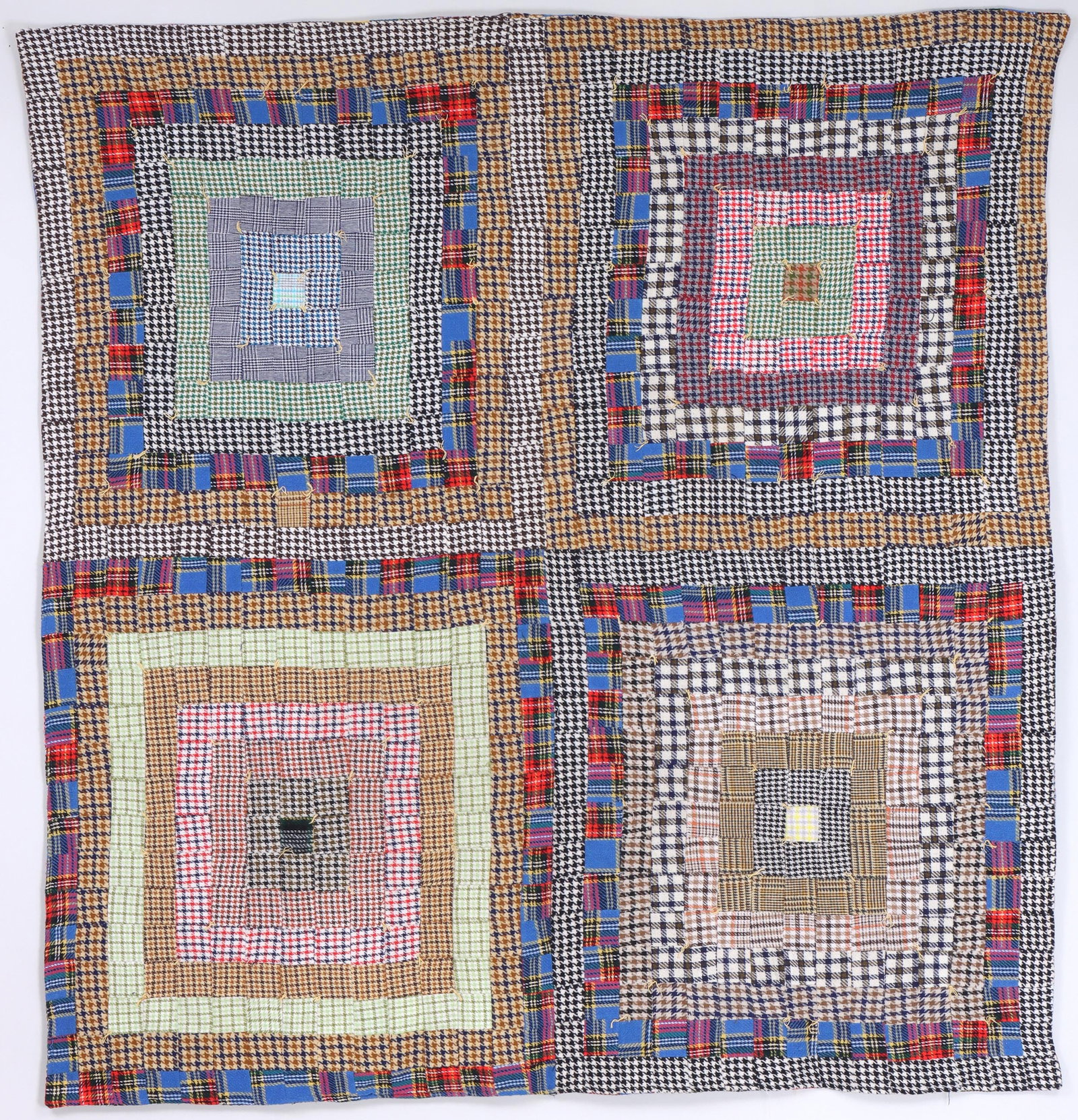 Boston Commons Quilt: Boston Commons Quilt in houndstooth checked fabric, circa 1940s-50s, wool and wool blending suiting. Provenance: Estate of Francois Meyer; Purchased from Laura Fisher, Fisher Heritage, New York, NY. 6