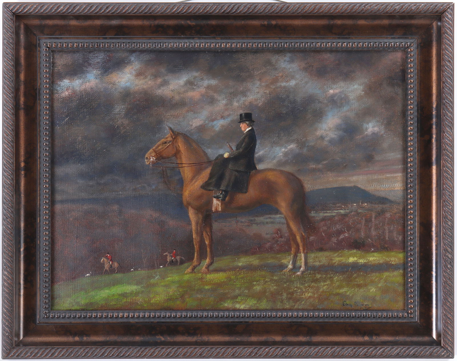 American School (20th century): American School (20th century), Woman Rider on Horsebackoil on canvas, bears signature ''Edwin Megargee'' lower right.20 x 27 in. (50.8 x 68.6 cm.); frame 26 1/2 x 33 1/2 in. (67.3 x 85.1 cm.)