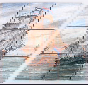 Set of (9) Dutch Delft Tiles with Ship Scene