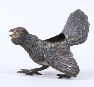 Cold-Painted Austrian Bronze Capercaillie (Wood Grouse) Wipe Vienna, 19th century