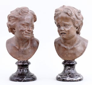 After Jean-Antoine Houdon (French 1741-1828), Pair of Terracotta Busts of Children