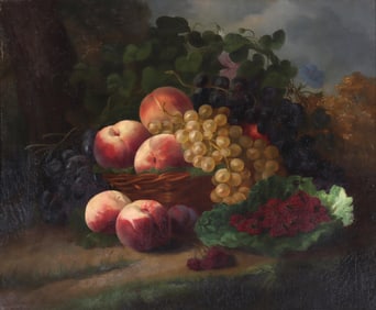 Estelle Monnet-Laverpiliere (French, 19th Century), Forest Floor Still Life with Grapes, Peaches,