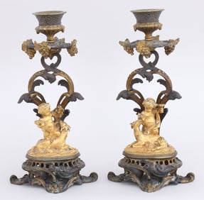 Pair of Rococo-Style Gilt Bronze Figural Candlesticks