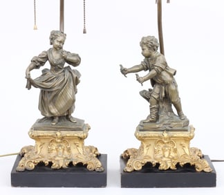 Pair of Continental Bronze Figural Lamps