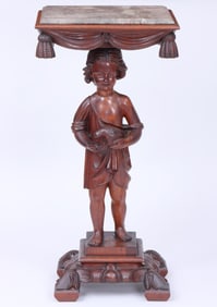 Continental Carved Figural Pedestal with Marble Top