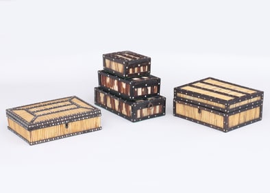 Group of (5) Anglo-Indian Porcupine Quill and Ebonized Wood Boxes