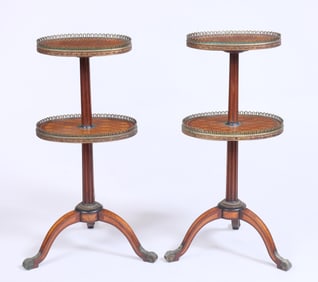 Pair of Continental Brass-Mounted Parquetry and Marquetry Side Tables