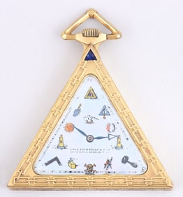 Swiss Gold-Plated Triangular Masonic Pocket Watch Tempor Watch Co. and G. Schwab-Loeillet, Geneva,