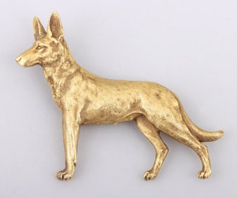 18k Gold German Shepherd Dog Brooch