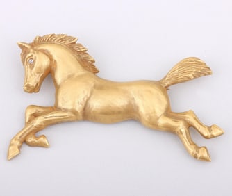 Large 14k Gold Running Horse Brooch