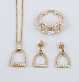 Group of (3) Diamond and 14k Gold Horse Tackle Jewelry