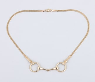 14k Gold Horsebit Herringbone Chain Necklace