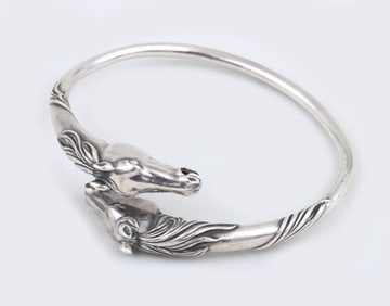Hermes Sterling Silver Horse Head Bangle