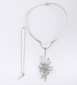 Group of (2) Hand-Wrought Sterling Silver Pendant Necklaces