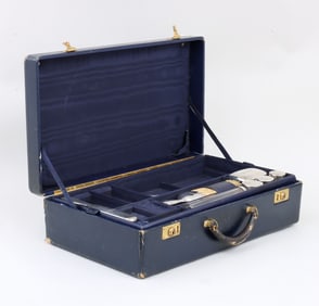 Gorham Sterling Silver Vanity Set in J.E. Caldwell & Co. Leather Travel Case