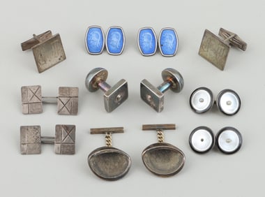 Group of (6) Pairs of Silver Cufflinks