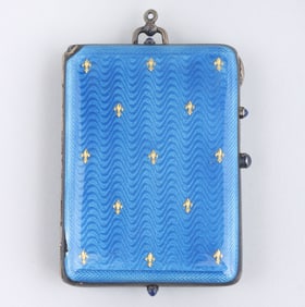 Continental Guilloche Enameled Sterling Silver Minaudiere or Compact Case