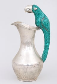 Mexican Small Silverplate Pitcher with Parrot Handle