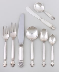 Georg Jensen Sterling Silver Flatware Service for Twelve in the Acanthus Pattern