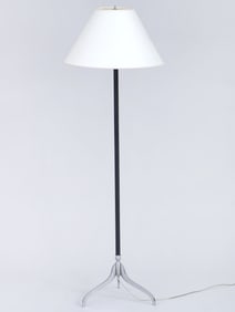 In the Style of Jacques Adnet (French 1900-1984), Leather-Wrapped Chrome Floor Lamp