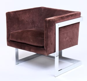Milo Baughman (American 1923-2003), T-Back Lounge Chair, circa 1970s, chrome with velvet upholstery