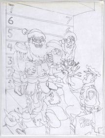 Gahan Wilson (American 1930-2019), Untitled (Santas in a Police Line-Up), pen and ink on paper
