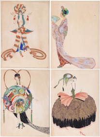 Group of (4) Art Deco Costume Designs