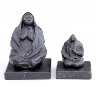 Jorge Luis Cuevas (Mexican 1922-unknown), Group of (2) Seated Female Figures, 1980s, bronze with